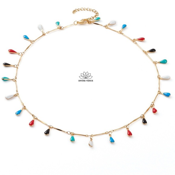 DIVINE VENUS Jewelry - Colorful Teardrop Necklace | Gold Plated Stainless Steel
